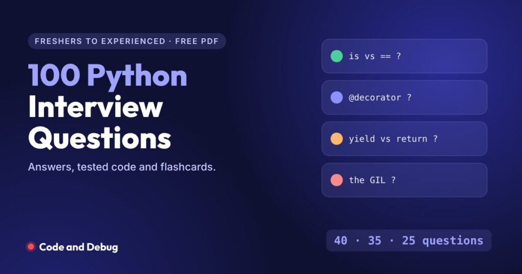 100 Python interview questions and answers for freshers to experienced, with free PDF
